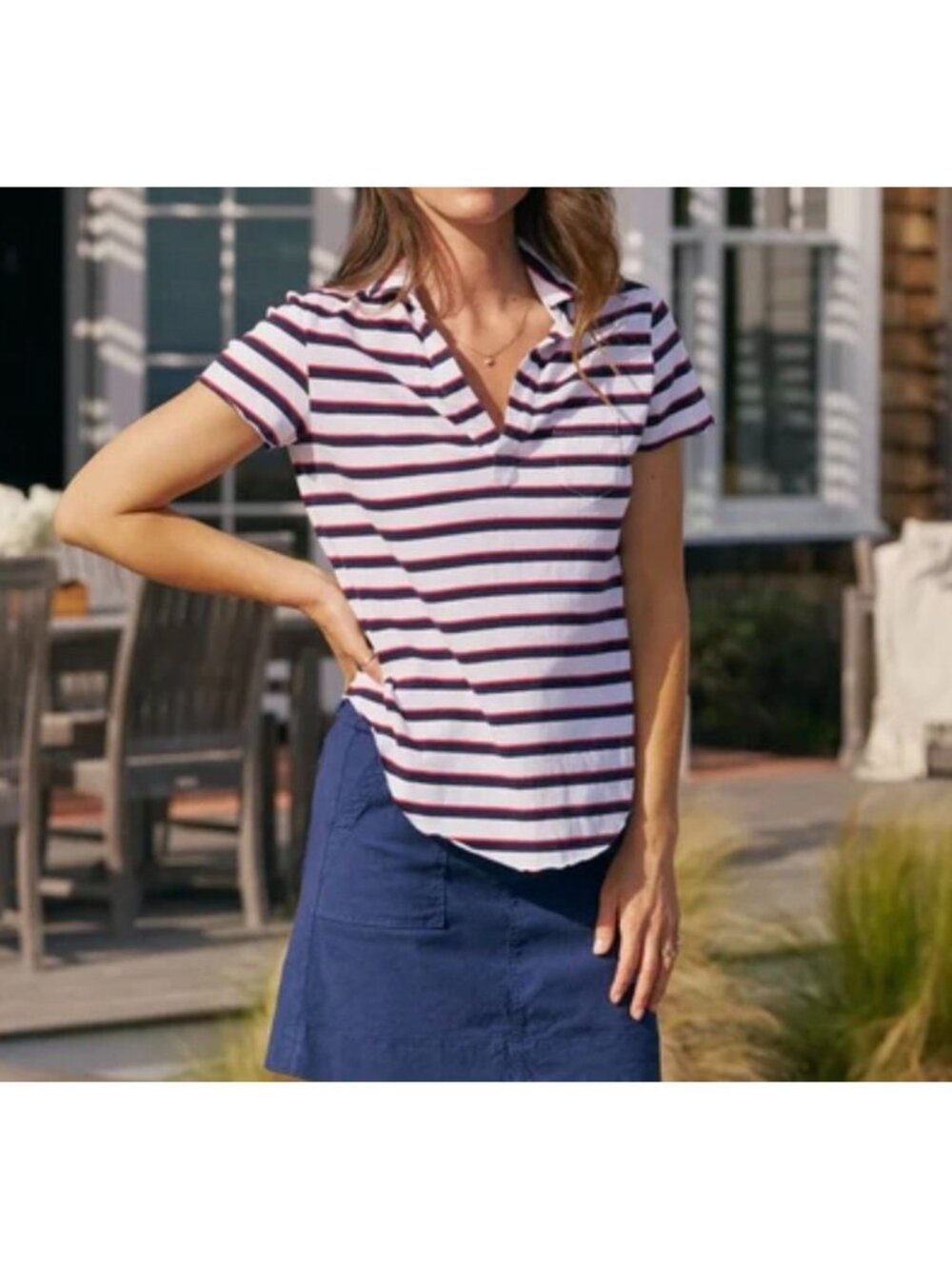 Frank & Eileen Charlotte Short sleeve French Striped Short Sleeve Polo Shirt XL